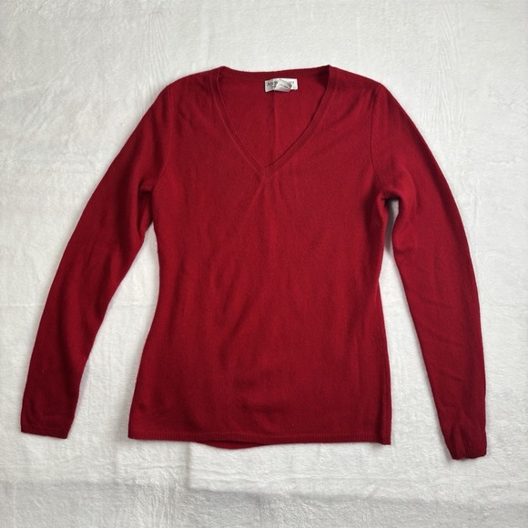 VTG Andre Oliver 2-Ply Red Long Sleeve V-Neck Cashmere Sweater Women's Medium - Picture 1 of 6
